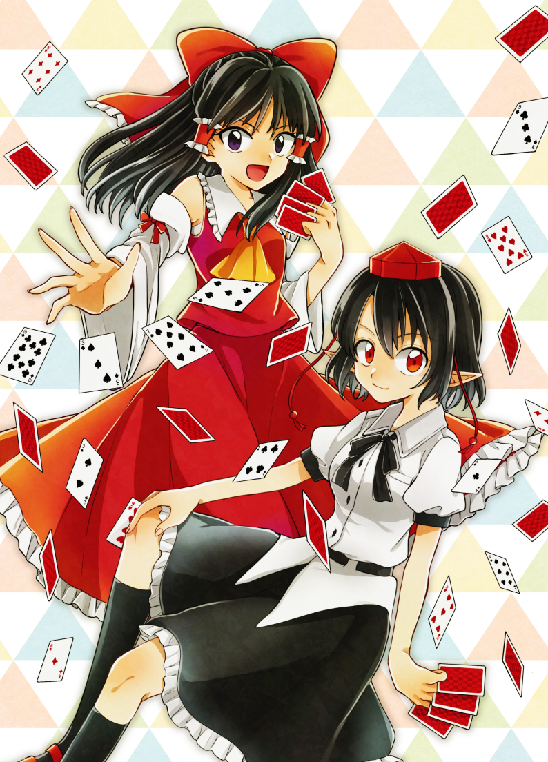 hakurei reimu and shameimaru aya (touhou) drawn by morisaki