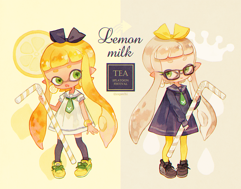 inkling player character and inkling girl (splatoon and 1 more) drawn by pechika