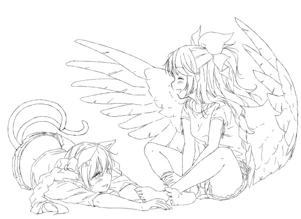 kaenbyou rin and reiuji utsuho (touhou) drawn by yudepii