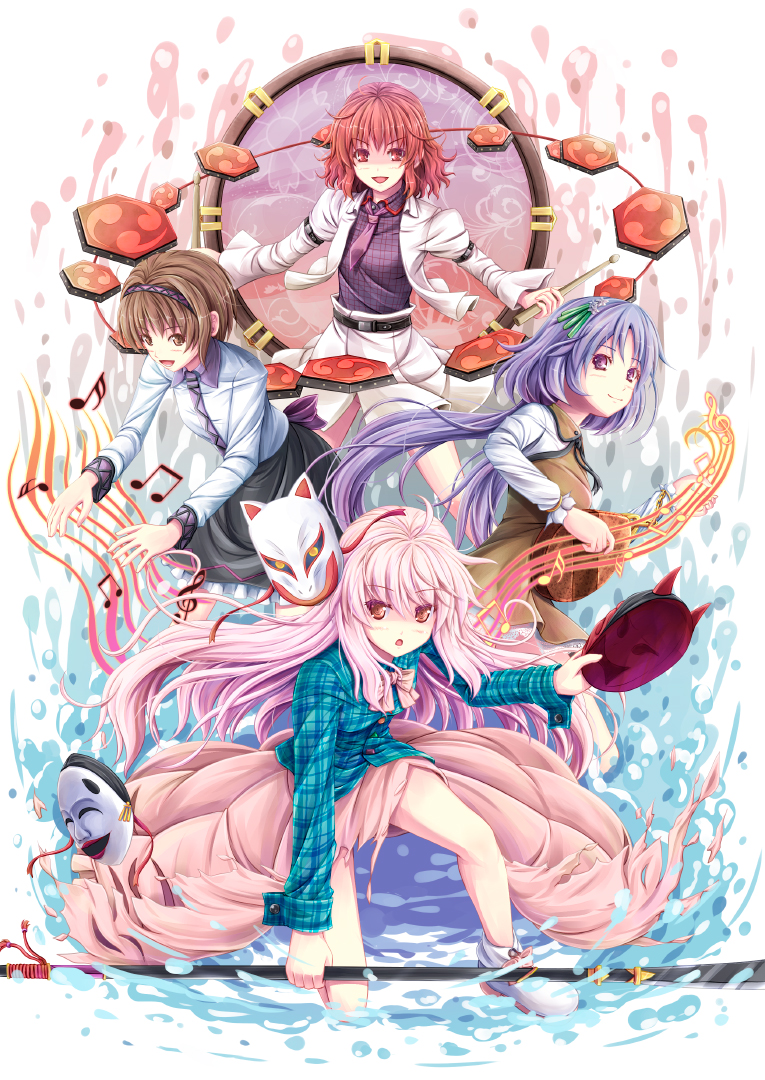 hata no kokoro, horikawa raiko, tsukumo benben, and tsukumo yatsuhashi (touhou) drawn by akashio_(loli_ace)
