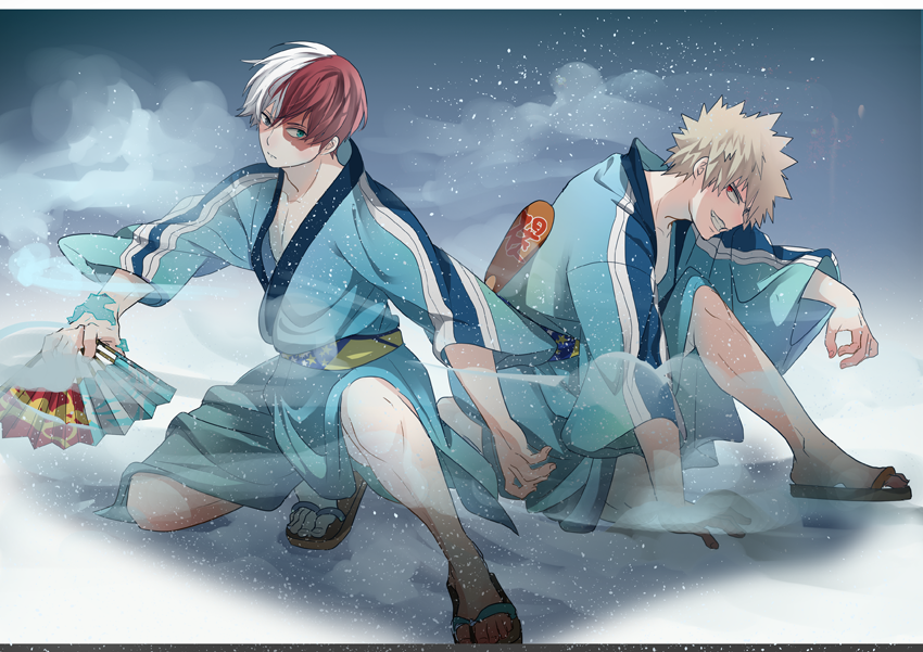 bakugou katsuki and todoroki shoto (boku no hero academia) drawn by 5_(toriaezu555)