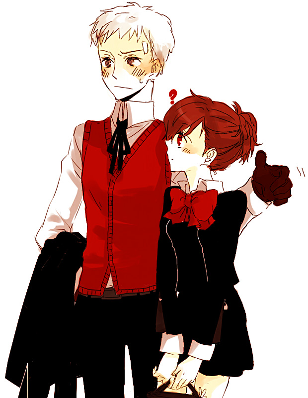 shiomi kotone and sanada akihiko (persona and 2 more) drawn by akieru_nomaki