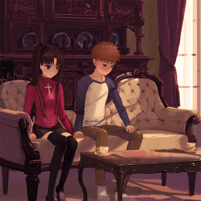 tohsaka rin and emiya shirou (fate and 1 more) drawn by kome000kome