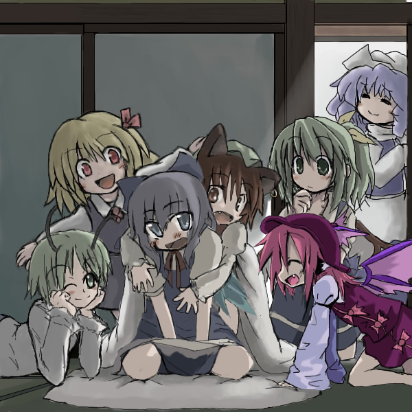 cirno, rumia, chen, mystia lorelei, daiyousei, and 2 more (touhou) drawn by 216