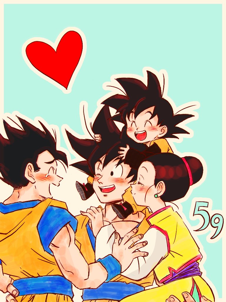 son goku, son gohan, chi-chi, and son goten (dragon ball and 1 more) drawn by sora_(happygreencandy)