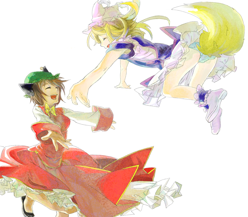 yakumo ran and chen (touhou) drawn by kaie_(cahier)
