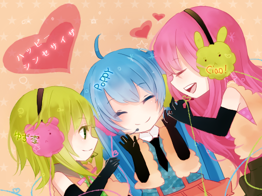 hatsune miku, megurine luka, and gumi (vocaloid and 1 more) drawn by itamidome