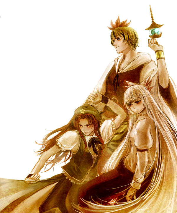fujiwara no mokou, hong meiling, and toramaru shou (touhou) drawn by mak_(kainemaru)