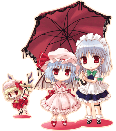 remilia scarlet, flandre scarlet, and izayoi sakuya (touhou) drawn by sato-pon