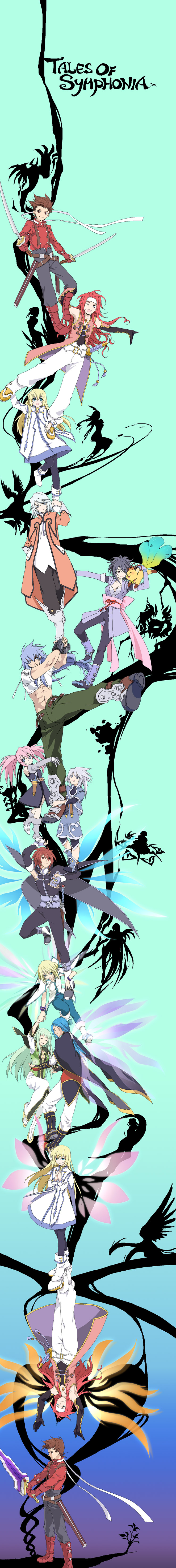 colette brunel, lloyd irving, fujibayashi sheena, zelos wilder, presea combatir, and 18 more (tales of and 2 more) drawn by iwatsuki