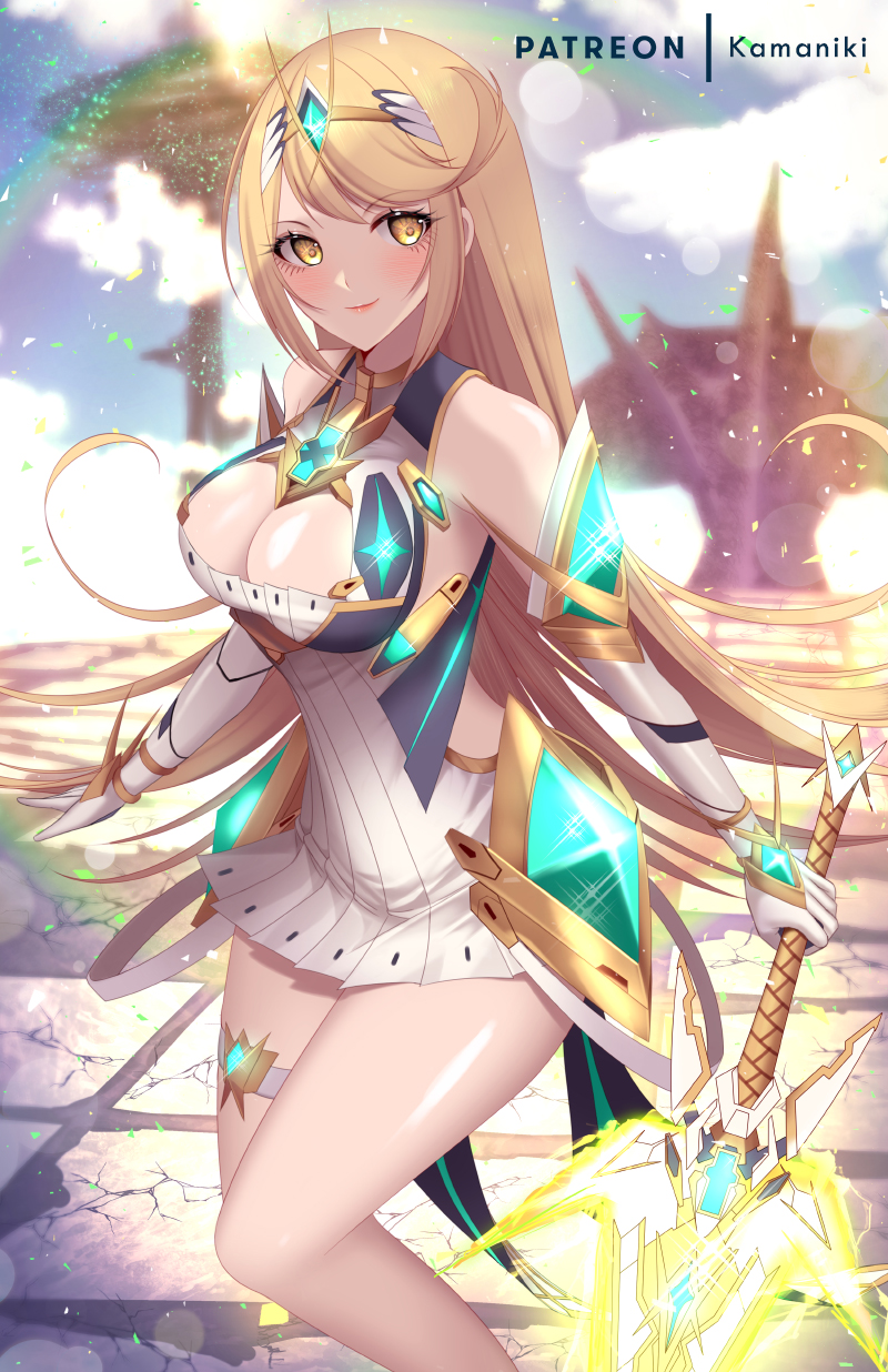 mythra (xenoblade chronicles and 1 more) drawn by kamaniki