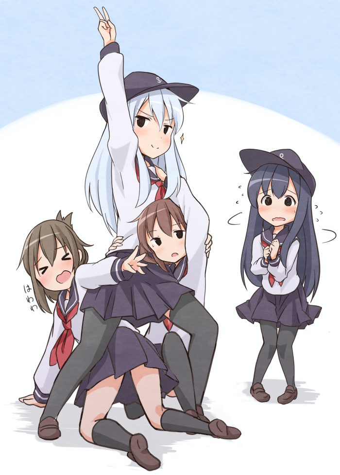 hibiki, inazuma, ikazuchi, and akatsuki (kantai collection and 2 more) drawn by tobi_(nekomata_homara)