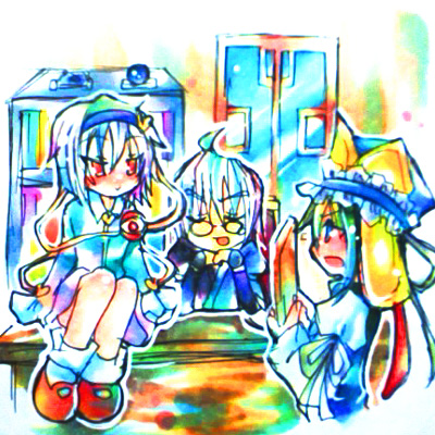 komeiji satori, morichika rinnosuke, and shiki eiki (touhou) drawn by naruse_saiba