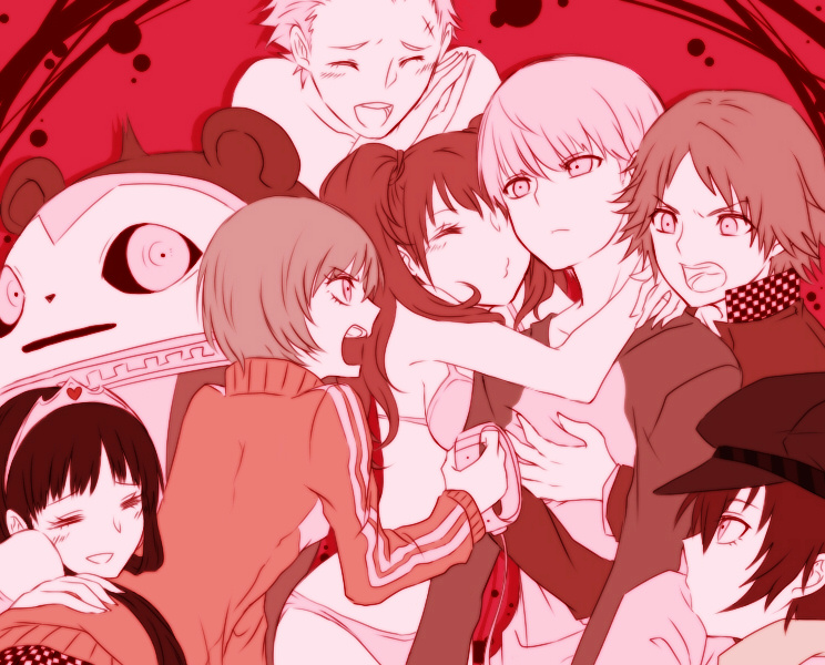 narukami yu, shirogane naoto, satonaka chie, kujikawa rise, amagi yukiko, and 3 more (persona and 1 more) drawn by oomochi
