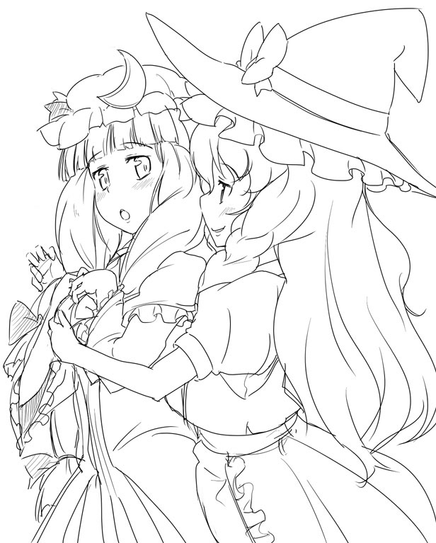 kirisame marisa and patchouli knowledge (touhou) drawn by mishima_hiroji