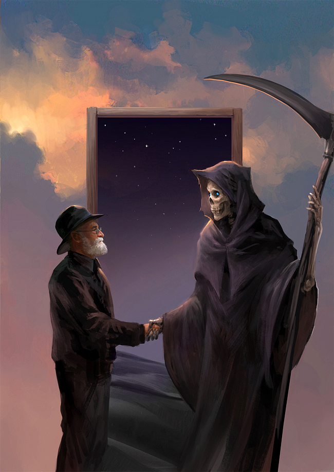 death and terry pratchett (real life and 1 more) drawn by sandara