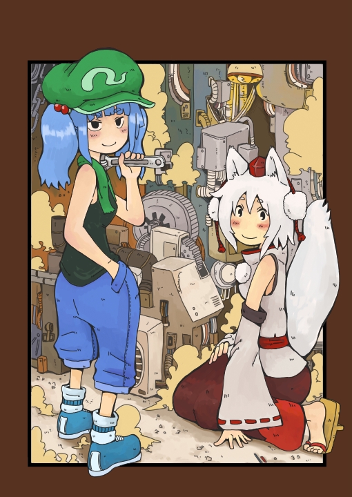 inubashiri momiji and kawashiro nitori (touhou) drawn by kishiinu