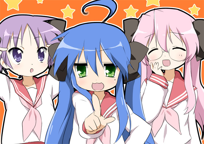 izumi konata, hiiragi tsukasa, and takara miyuki (lucky star) drawn by maruki_(punchiki)