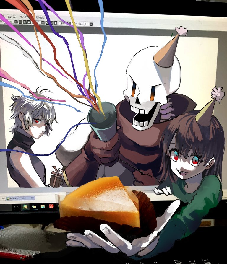 chara, papyrus, and sabitsuki (undertale and 1 more) drawn by shousan_(hno3syo)