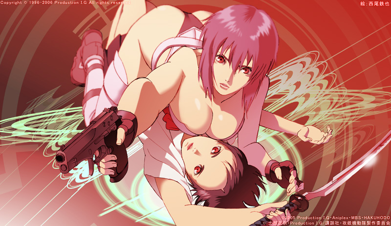kusanagi motoko and otonashi saya (ghost in the shell and 2 more) drawn by nishio_tetsuya