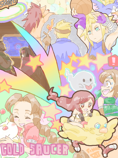 tifa lockhart, cloud strife, aerith gainsborough, yuffie kisaragi, moogle, and 5 more (final fantasy and 1 more) drawn by mican_(micandume)
