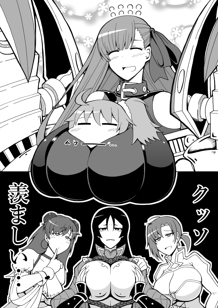 fujimaru ritsuka, minamoto no raikou, passionlip, boudica, and mata hari (fate and 1 more) drawn by pororokka_(macareo)