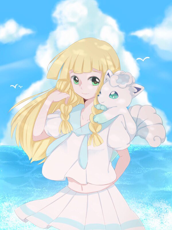 lillie and alolan vulpix (pokemon and 1 more) drawn by yrz_oou