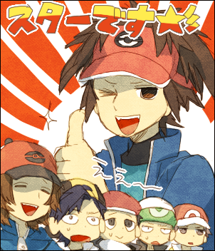 red, ethan, hilbert, brendan, lucas, and 1 more (pokemon and 6 more) drawn by stone_(shirokanipe_ranran)