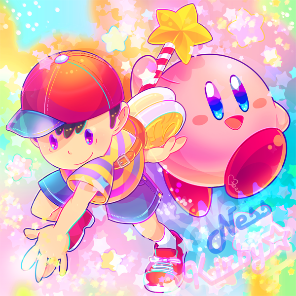 kirby, ness, and oomoto makiko (kirby and 3 more) drawn by otoe_(milkyboy_inc.)