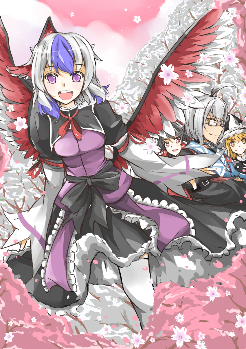 hakurei reimu, kirisame marisa, morichika rinnosuke, and tokiko (touhou) drawn by aosora_kamiya