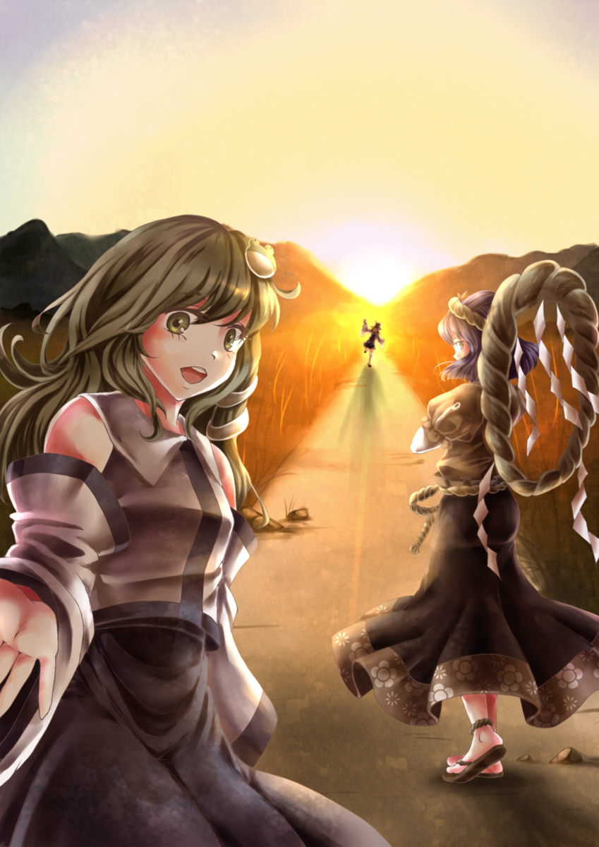 kochiya sanae, moriya suwako, and yasaka kanako (touhou) drawn by namuko