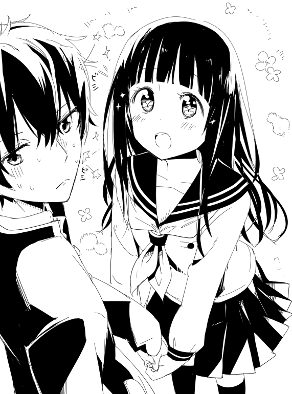 chitanda eru and oreki houtarou (hyouka) drawn by gotyou