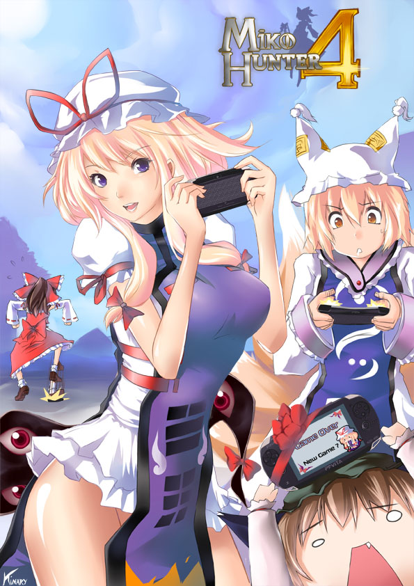 hakurei reimu, yakumo yukari, yakumo ran, and chen (touhou and 1 more) drawn by kinary