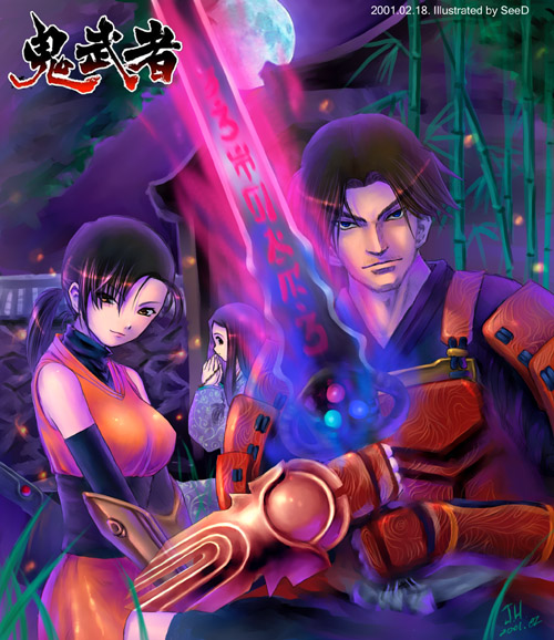 kaede, akechi samanosuke, and yukihime (onimusha and 1 more) drawn by seedark