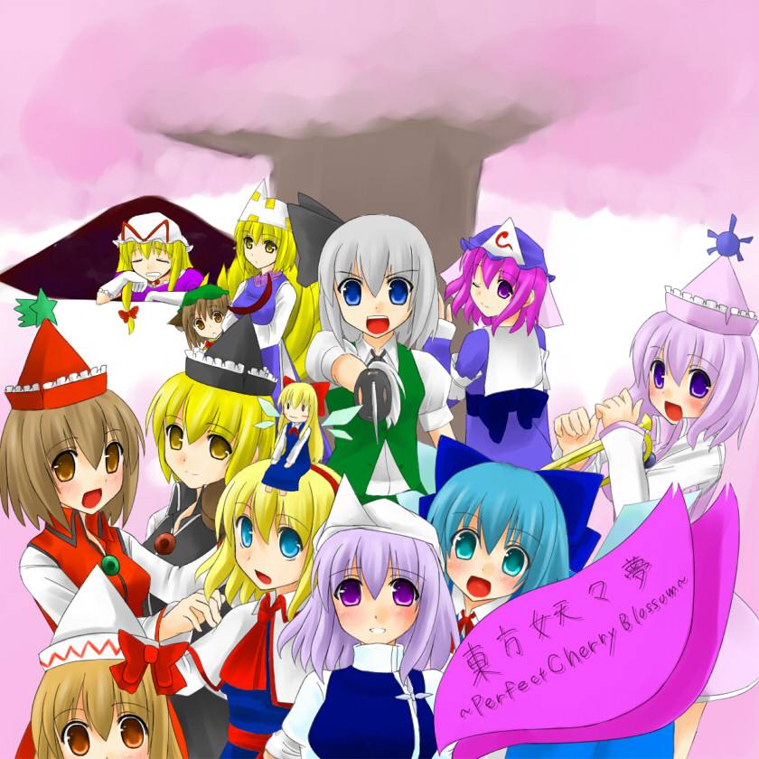 konpaku youmu, alice margatroid, cirno, yakumo yukari, saigyouji yuyuko, and 8 more (touhou and 1 more) drawn by yuuki_(ashitahare)