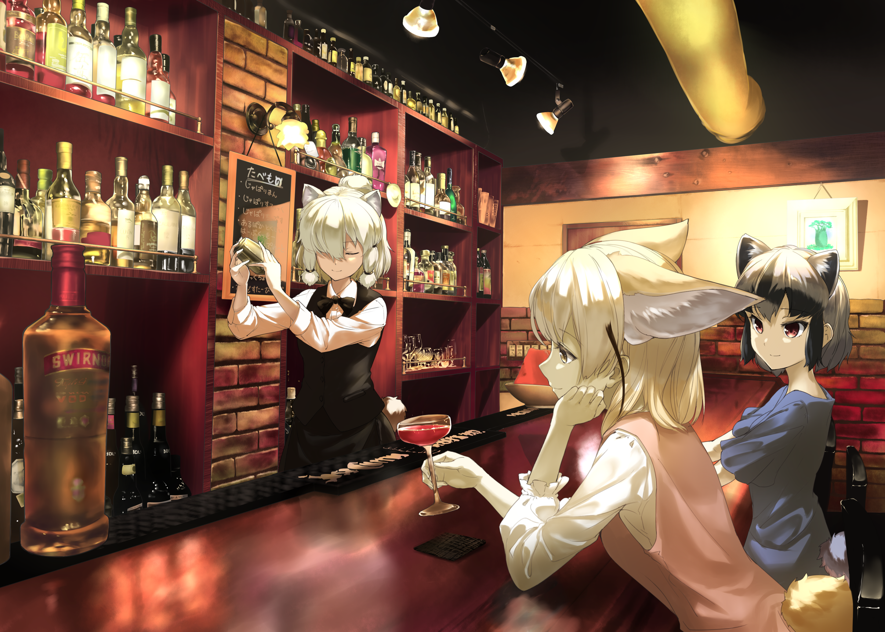 Кафе референс. Аниме бар. Бар аниме Сэнко. Аниме девушка бармен. Аниме алкоголь.