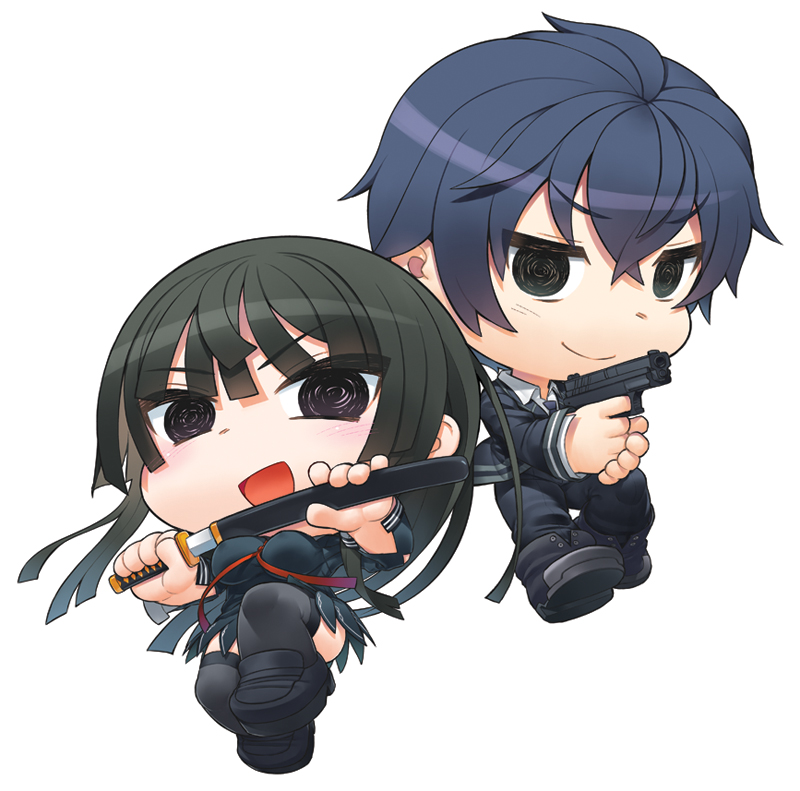 satomi rentarou and tendou kisara (black bullet) drawn by abua