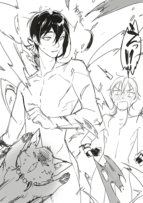mikazuki munechika, tsurumaru kuninaga, and nakigitsune's fox (touken ranbu) drawn by deilrimix