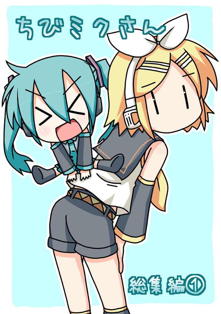 hatsune miku, kagamine rin, and chibi miku (vocaloid) drawn by minami_(colorful_palette)