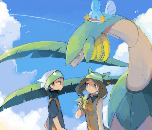 may, brendan, mudkip, and tropius (pokemon and 2 more) drawn by ririchp
