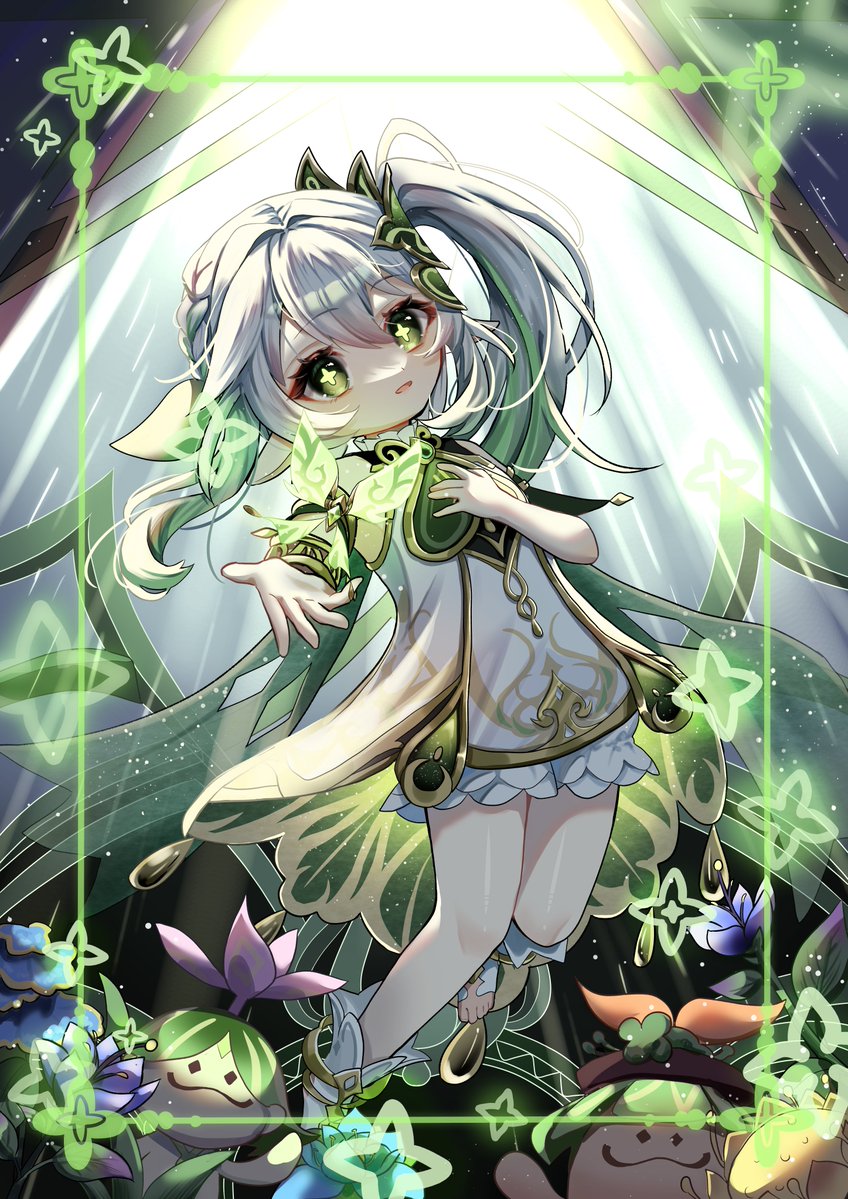 nahida, aranara, and crystalfly (genshin impact) drawn by teacup_illust