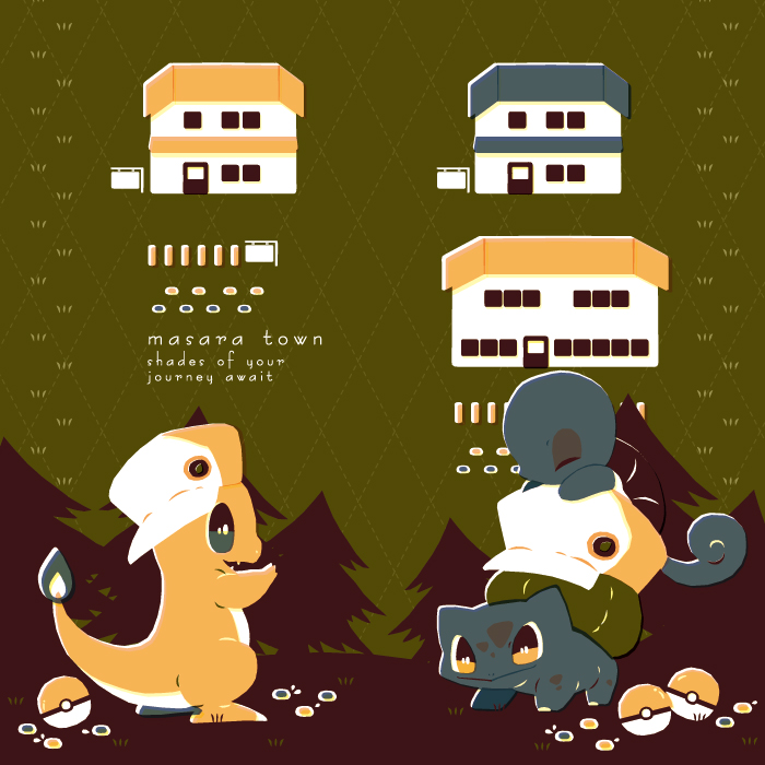 bulbasaur, squirtle, and charmander (pokemon and 1 more) drawn by manami_(uovoegg)