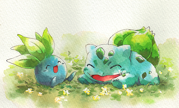 bulbasaur and oddish (pokemon) drawn by gamiko_chopin