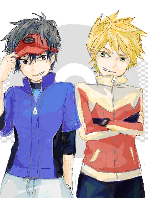 red, blue oak, nate, and hugh (pokemon and 2 more) drawn by hi_ta_chi