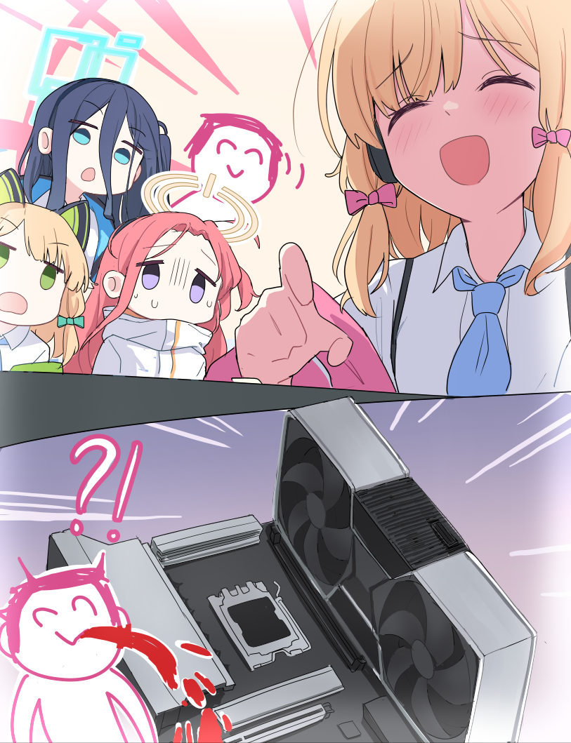 sensei, doodle sensei, aris, momoi, midori, and 1 more (blue archive and 1 more) drawn by millet_pepper