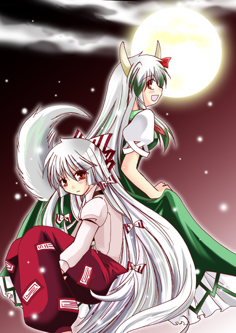 fujiwara no mokou, kamishirasawa keine, and ex-keine (touhou) drawn by rindou_matsuri