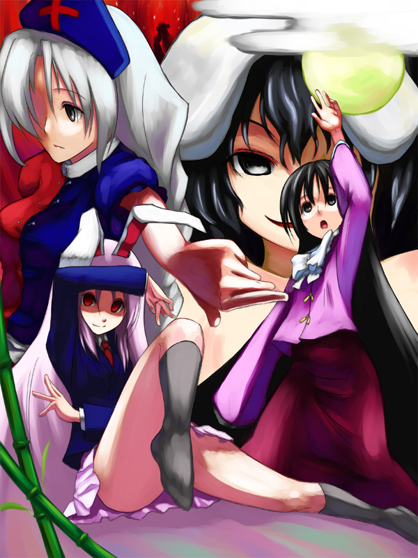 reisen udongein inaba, houraisan kaguya, inaba tewi, and yagokoro eirin (touhou)