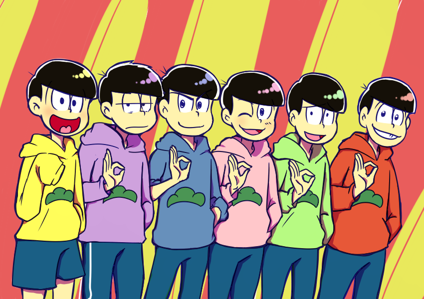 matsuno osomatsu, matsuno karamatsu, matsuno ichimatsu, matsuno jyushimatsu, matsuno choromatsu, and 1 more (osomatsu and 1 more) drawn by torasuke