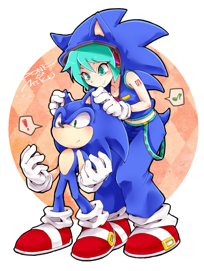 hatsune miku and sonic the hedgehog (vocaloid and 3 more) drawn by wantake