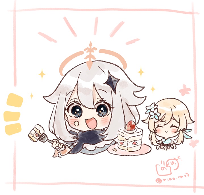 lumine and paimon (genshin impact) drawn by rino_cnc